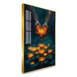 Hands Holding a Glowing Lotus in a Pond Acrylic Wall Paintings