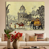 Elephant and Camel Picture Artwork Abstract Canvas Framed Painting Indian Ethnic Traditional Wall Art Large Size For Living Room Bedroom Office Restaurant Home Decoration
