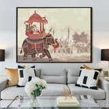 Mughal Theme Artwork Abstract Canvas Framed Painting Indian Ethnic Traditional Wall Art Large Size For Living Room Bedroom Office Home Decoration