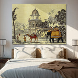 Elephant and Camel Picture Artwork Abstract Canvas Framed Painting Indian Ethnic Traditional Wall Art Large Size For Living Room Bedroom Office Restaurant Home Decoration