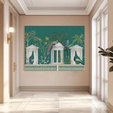 Mughal Garden Peacock Artwork Abstract Canvas Framed Painting Indian Ethnic Traditional Wall Art Large Size For Living Room Bedroom Office Home Decoration.