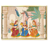 Mughal Garden Peacock Artwork Abstract Canvas Framed Painting Indian Ethnic Traditional Wall Art Large Size For Living Room Bedroom Office Restaurant Caffe Home Decor