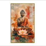 Meditating Buddha Acrylic Wall Paintings on Lotus with Abstract Background