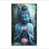 Serene Blue Buddha Holding a Pink Lotus Acrylic Wall Paintings