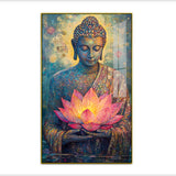 Vibrant Mosaic Buddha with Large Lotus Acrylic Wall Paintings