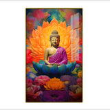 Vibrant Meditating Buddha Acrylic Wall Paintings on a Lotus Throne
