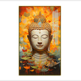Buddha Acrylic Wall Paintings Head with Abstract Gold and Orange Art