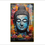 Abstract Buddha Bust Acrylic Wall Paintings with Colorful Lotus Flowers