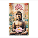 Serene Buddha Statue Acrylic Wall Paintings with Pink Lotus