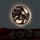 Beautiful Design Modern Backlit Art Wooden Wall Hanging with LED Night Light Walnut Finish