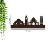 Famous Architectures Backlit Design Wooden Wall Hanging with LED Night Light Walnut Finish