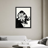 Black & White Abstract Lotus Floral Wall Art Photo Frame Painting