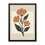 Orange Abstract Botanical Floral Wall Art Painting with Black Frame