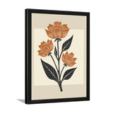 Orange Abstract Botanical Floral Wall Art Painting with Black Frame