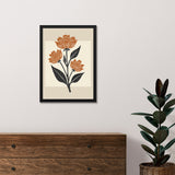 Orange Abstract Botanical Floral Wall Art Painting with Black Frame
