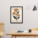 Orange Abstract Botanical Floral Wall Art Painting with Black Frame