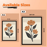 Orange Abstract Botanical Floral Wall Art Painting with Black Frame