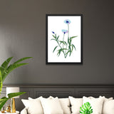 Delicate Blue Floral Botanical Prints Wall Art Painting with Black Frame