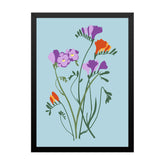 Delicate Purple and Orange Floral Botanical Prints Wall Art Painting with Frame
