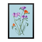 Delicate Purple and Orange Floral Botanical Prints Wall Art Painting with Frame