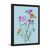 Delicate Purple and Orange Floral Botanical Prints Wall Art Painting with Frame