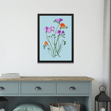 Delicate Purple and Orange Floral Botanical Prints Wall Art Painting with Frame