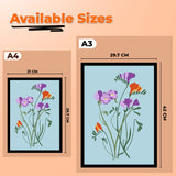 Delicate Purple and Orange Floral Botanical Prints Wall Art Painting with Frame