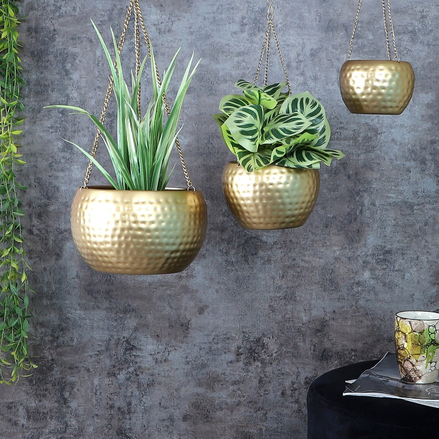 Hanging Gold Hammered Apple Planter Set of 3  Wall Melody