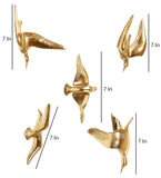 Aluminium Gold Bird Wall Decor Set of 5