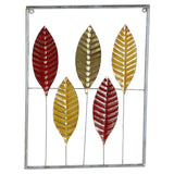 Red , Yellow & Gold Rectangular Leaves Wall Decor Set of 3