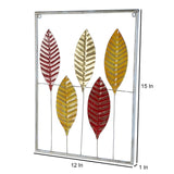 Red , Yellow & Gold Rectangular Leaves Wall Decor Set of 3