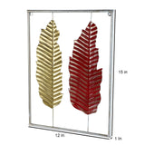 Red , Yellow & Gold Rectangular Leaves Wall Decor Set of 3