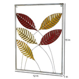 Red , Yellow & Gold Rectangular Leaves Wall Decor Set of 3