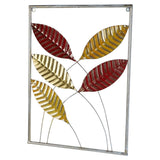 Red , Yellow & Gold Rectangular Leaves Wall Decor Set of 3
