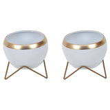 Apple Shape Metal White & Gold Planter Set of 2