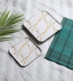 White & Gold Square Metal Platter Set of 2