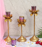 Three Layer Lotus With 4 Purple Glass Votive