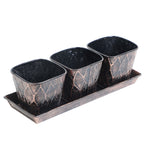 Copper & Black Metal Table Planters with Tray Set of 4