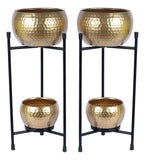 Black & Gold Double Layer Hammered Apple Planter Set of 2