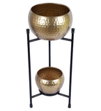 Black & Gold Double Layer Hammered Apple Planter Set of 2