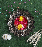 Black & Gold Flower Cut Urli