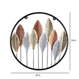 Round Gold Silver & Copper Etching Leaves Wall Decor