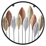 Round Gold Silver & Copper Etching Leaves Wall Decor
