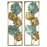 Green & Gold Etchiing Leaves Rectangular Wall Decor Set of 2