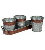 Brown & Silver Metal Table Planters with Tray Set of 4