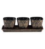 Black & Gold Metal Table Planters with Tray Set of 4