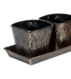 Black & Gold Metal Table Planters with Tray Set of 4