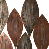 Rectangular Copper & Green Etching Leaves Wall Decor Set of 2