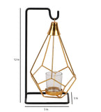 Gold & Black Diamond Pendulam Tealight Holder with Glass