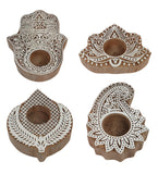 Biege & White Mangowood Tealight Holder Set of 4